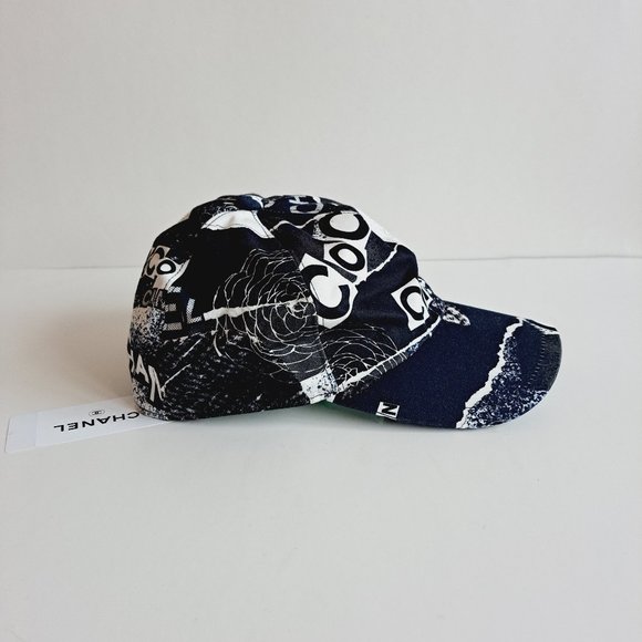 New Chanel 100% Cotton Coco Roses Print Cap Hat Navy Black White main image 8